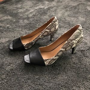 Calvin Klein snakeskin pumps square toe